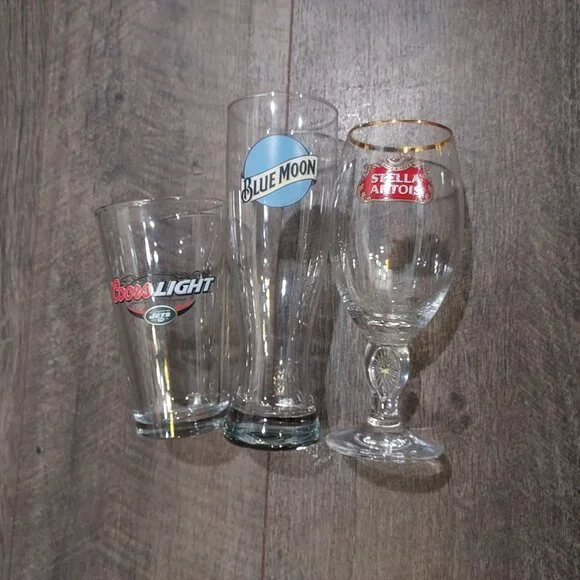 Beer Glass Lot of 3 Coors Jets Stella Blue Moon Barware - Picture 3 of 12